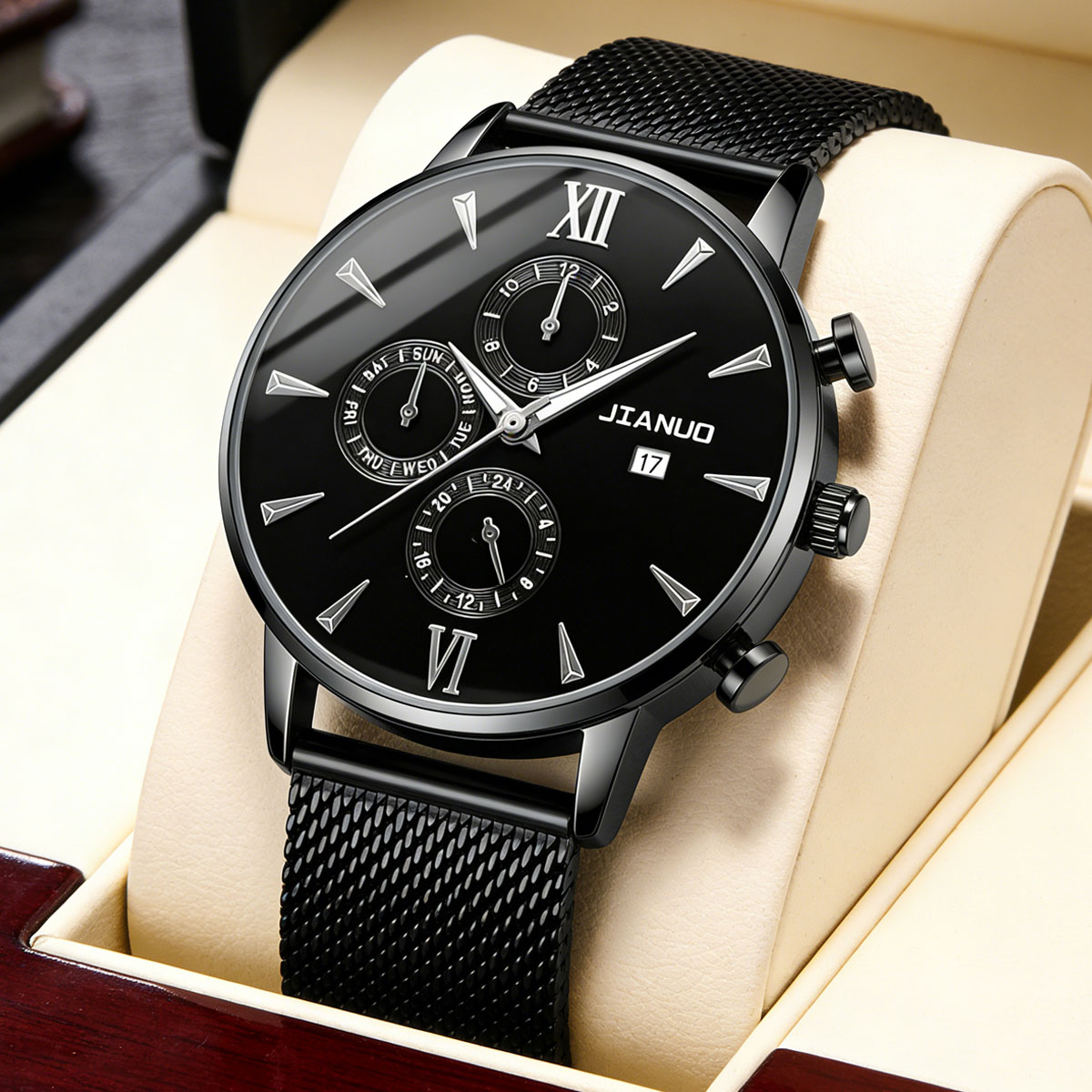 Mesh Stainless Strap - トレンディなカジュアルメンズミラノメッシュベルトウォッチファッションカレンダースケールシンプルパーティービジネスクォーツウォッチ