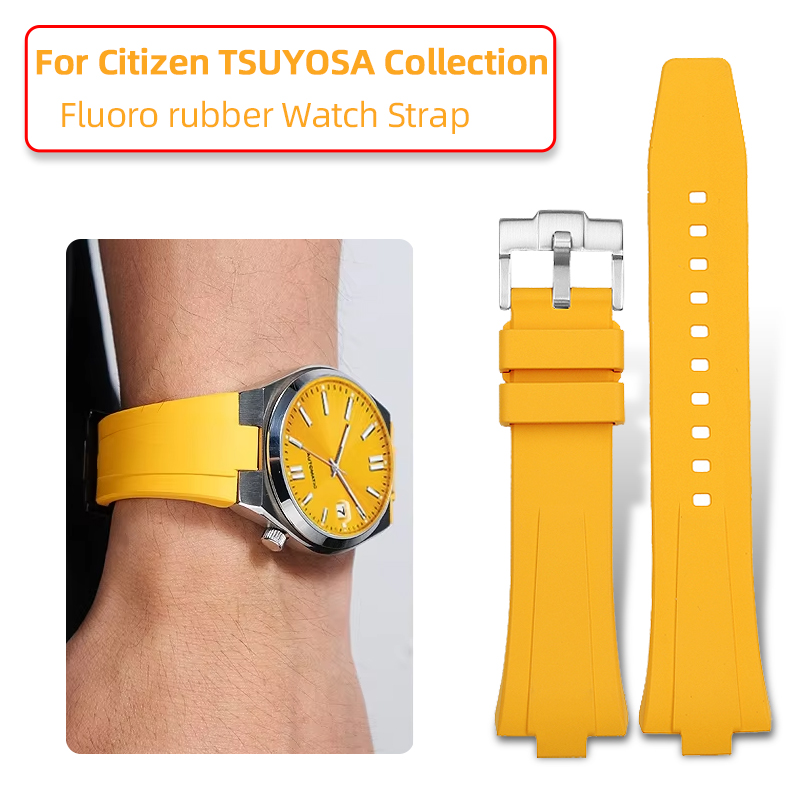 Citizen Watch Tsuyosa - 9 × 26 ミリメートル FKM フルオロラバーストラップ凸型クイックリリース時計バンドイエローシチズン