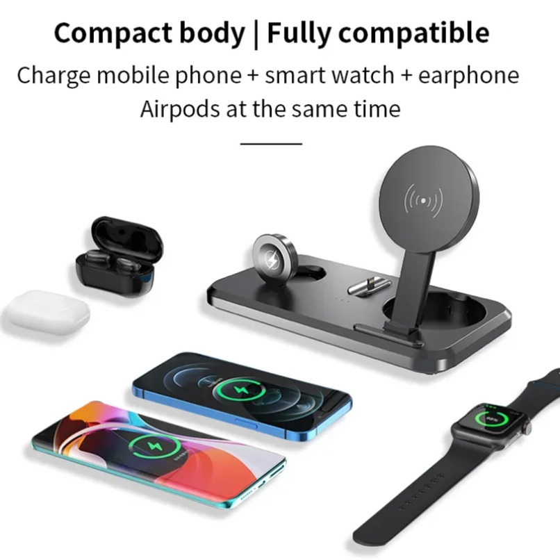 Smartwatch Phone Watches - 3 in 1 ワイヤレス充電パッド、携帯電話、時計、イヤホン用高速充電ステーション、スマート3コア充電ドック、デスクトップ、家庭用、日常使い