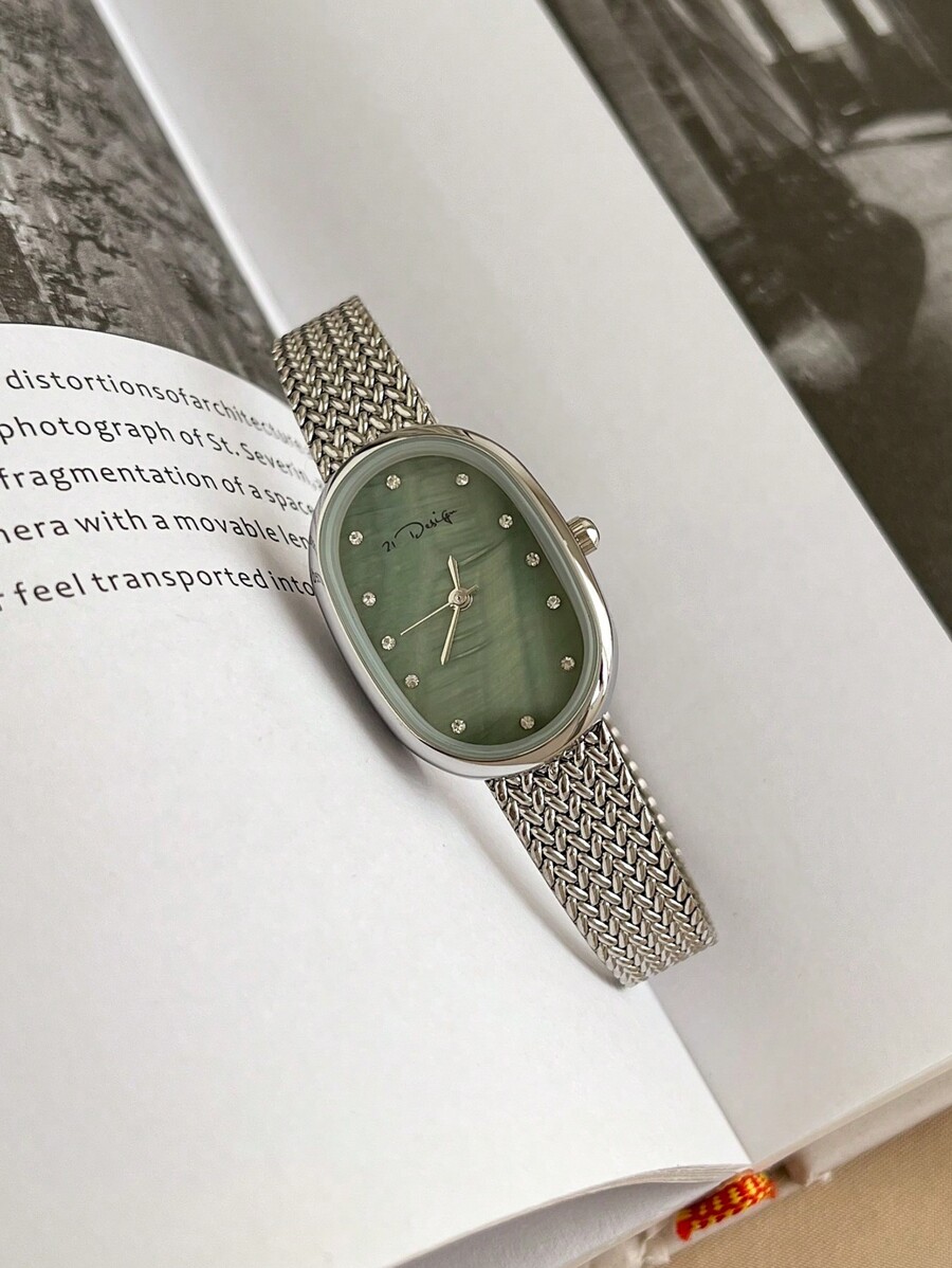 Mesh Stainless Strap - 21デザイン オーバル型の真珠貝文字盤、織りメッシュストラップ、防水クォーツ時計、シルバーシェル付き
