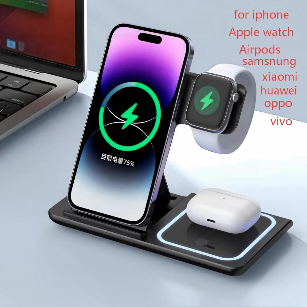 Smartwatch Phone Watches - ワイヤレス充電器ホルダー スタンド 3 in 1 折りたたみ式急速充電ステーション