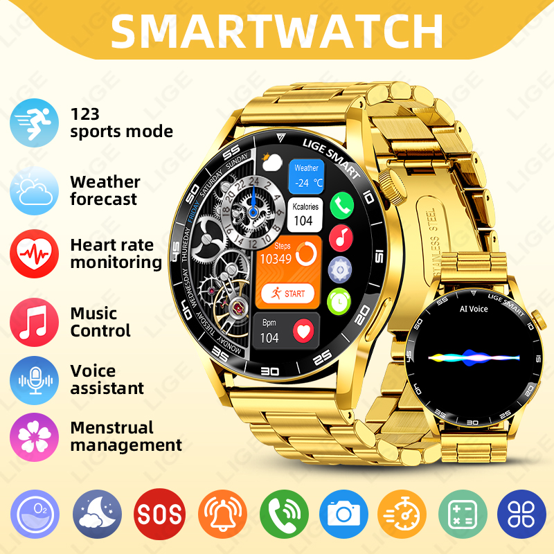 Smartwatch Luxury Watches For Women - LIGE 高級スマートウォッチ 男女兼用 BT通話対応 メンズ腕時計 IP68防水