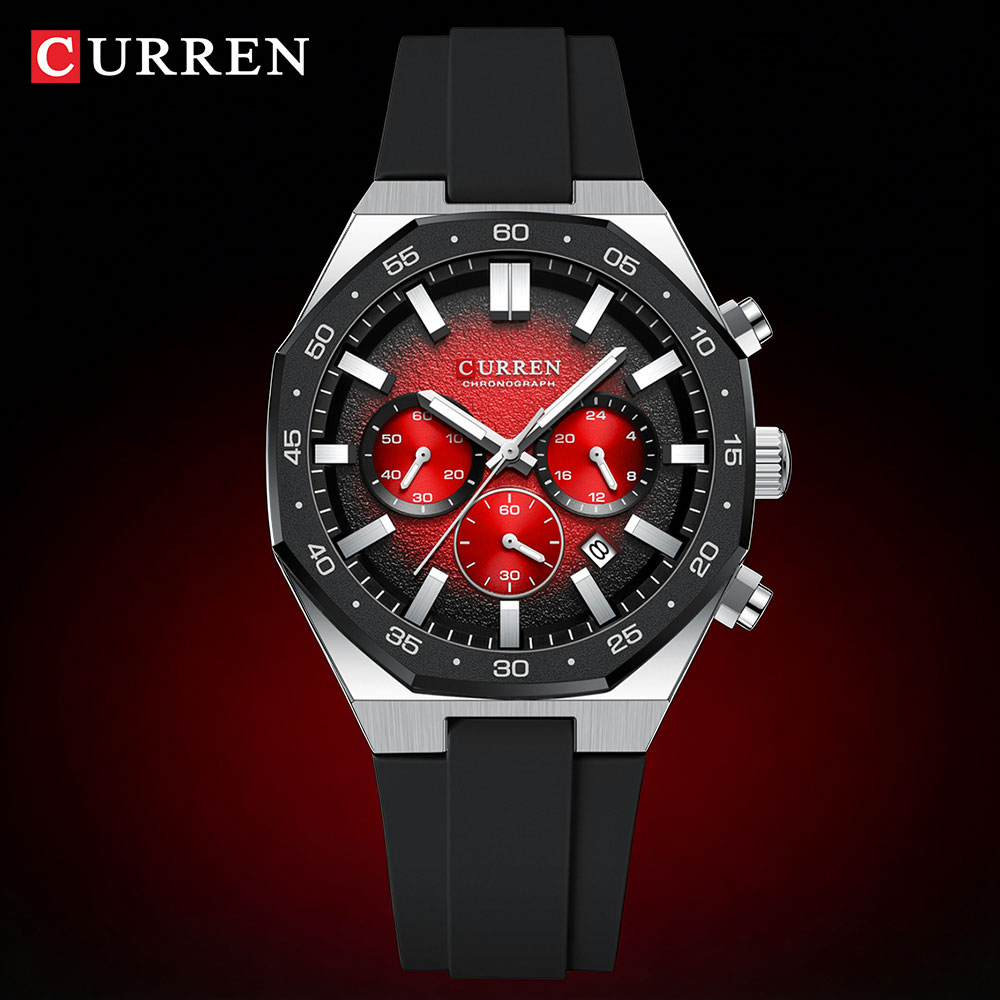 Analog Quartz Watch - CURREN ファッションカジュアルメンズスポーツウォッチクロノグラフシリコンベルト自動日付ダイヤルクォーツ腕時計男性リロイレロジオ Masculino