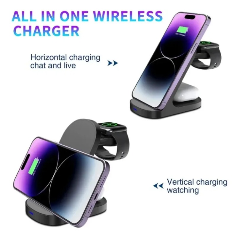 Smartwatch Phone Watches - 耐久性のある3-in-1ワイヤレス充電スタンド、スマートフォン、時計、イヤホン用の急速充電ドックステーション、多機能デスクトップホームユース