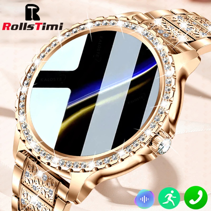 Smartwatch Luxury Watches For Women - ファッション高級ゴールド女性スマートウォッチ心拍数血中酸素睡眠モニタリングダイヤモンドブレスレット Bluetooth 通話スマートウォッチレディース