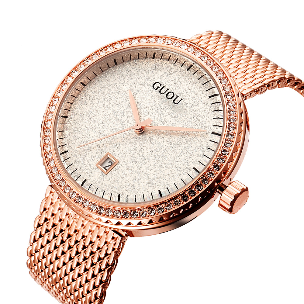 Guou-シンプルなメッシュ,レトロスタイル,ラインストーン - Mesh Stainless Strap のレビューと価格