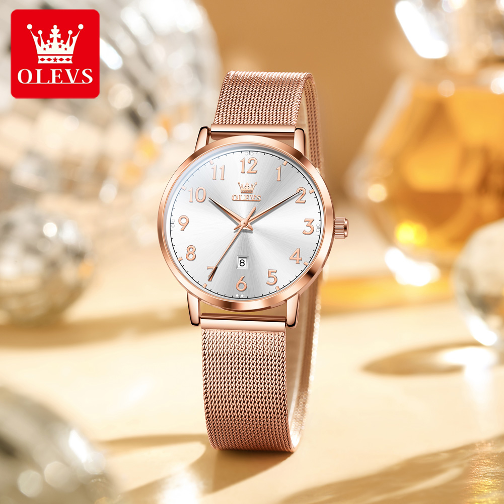 OLEVS 5653 女性の腕時計エレガントなオリジナルクォ - Mesh Stainless Strap のレビューと価格