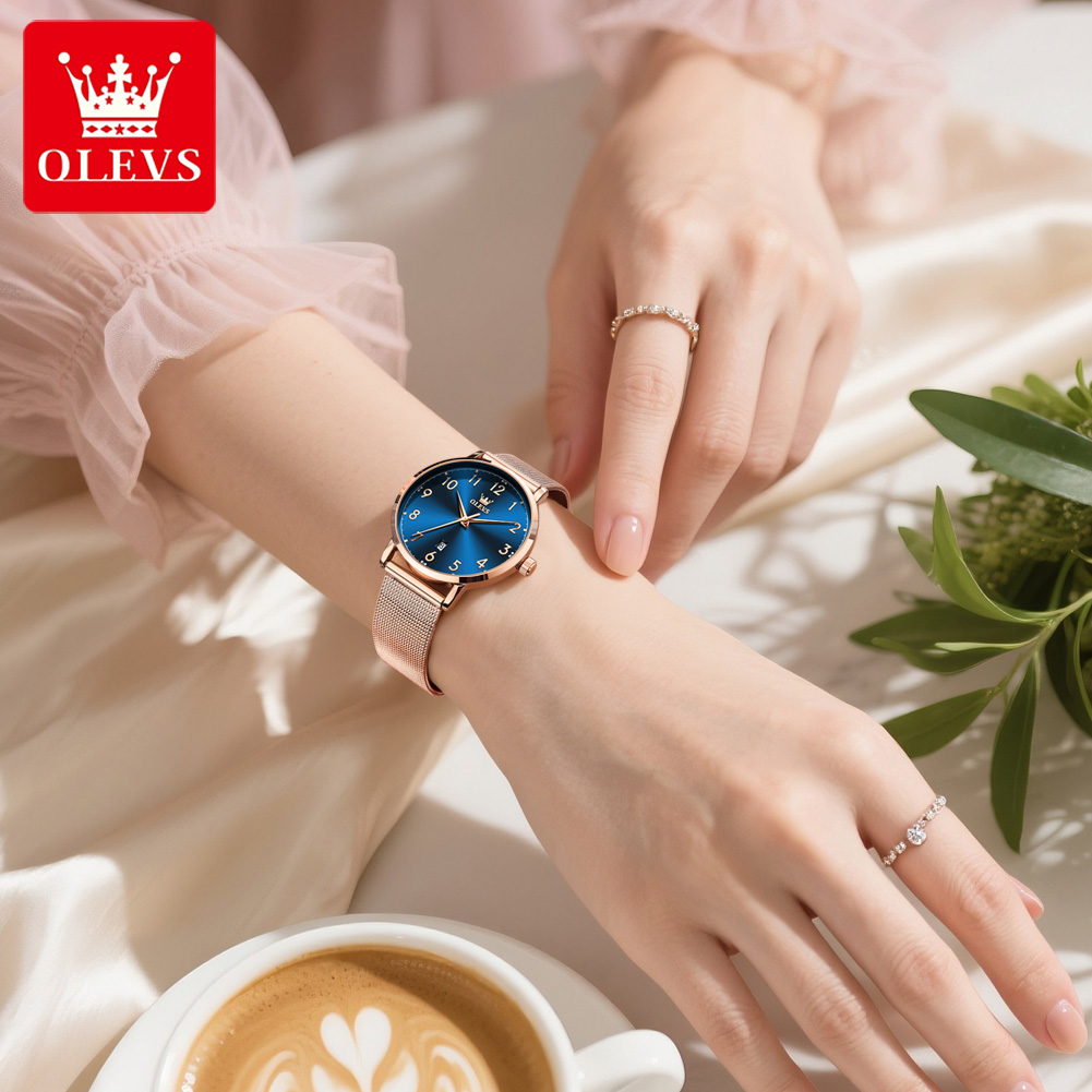 OLEVS 5653 女性の腕時計エレガントなオリジナルクォ - Mesh Stainless Strap のレビューと価格