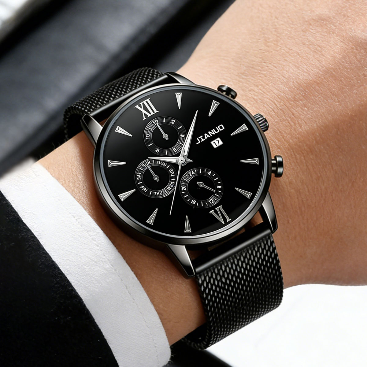 トレンディなカジュアルメンズミラノメッシュベルトウォッチファ - Mesh Stainless Strap のレビューと価格