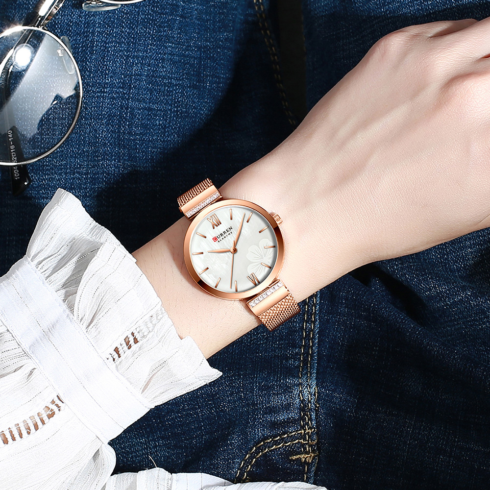CURREN 9067 ミニマリストクォーツ腕時計 レディー - Mesh Stainless Strap のレビューと価格
