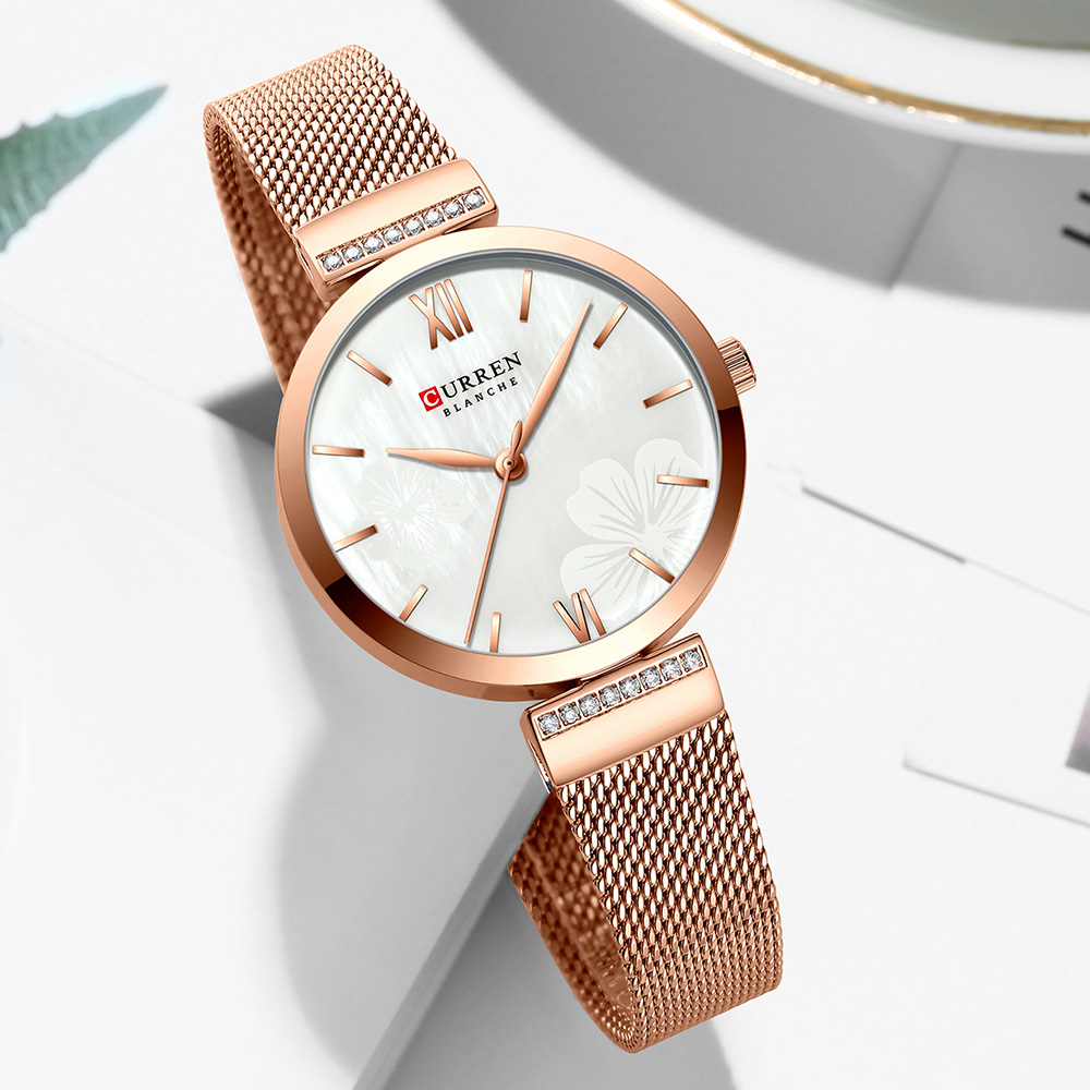 CURREN 9067 ミニマリストクォーツ腕時計 レディー - Mesh Stainless Strap のレビューと価格