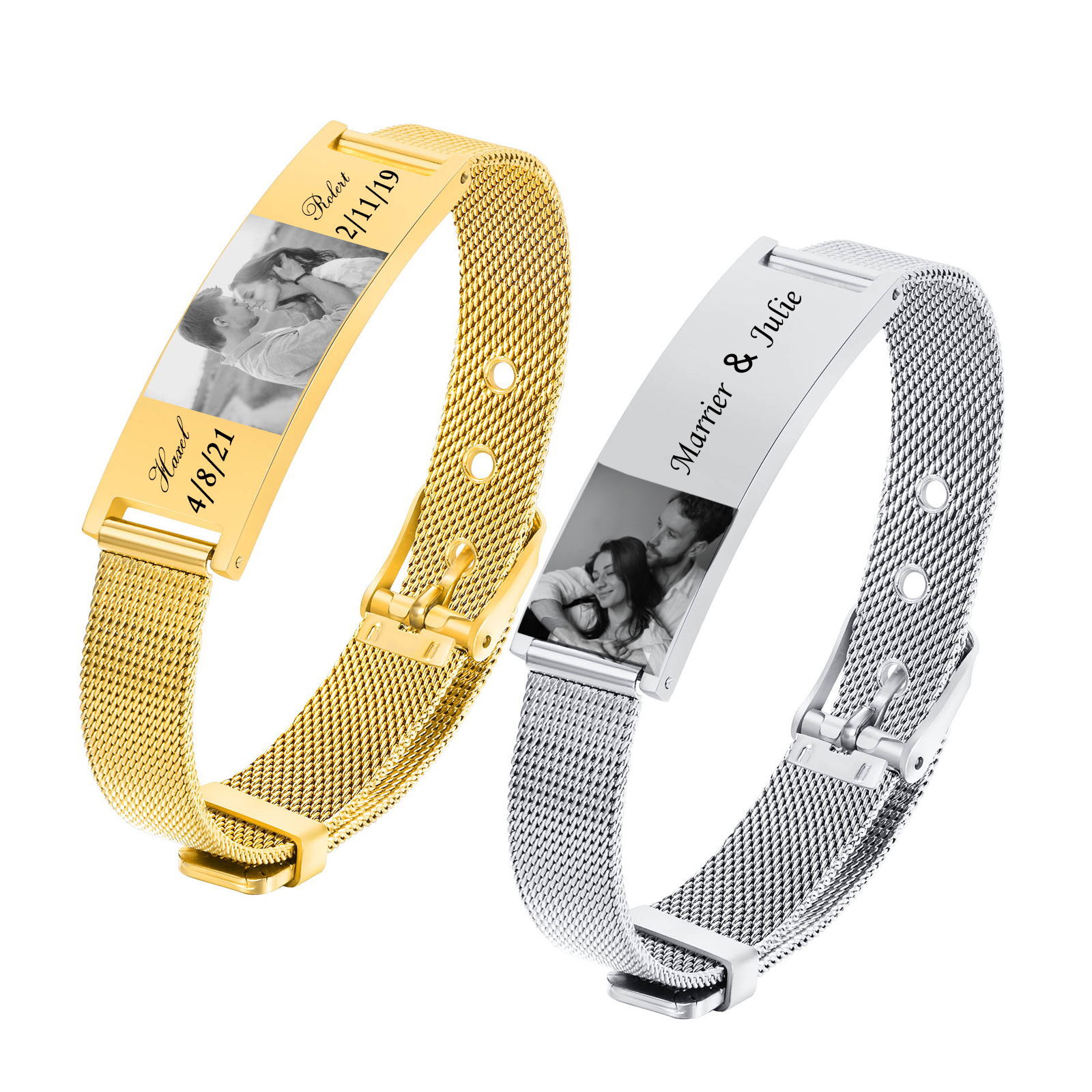 男性と女性のためのパーソナライズされた時計ブレスレット,調整 - Mesh Stainless Strap のレビューと価格