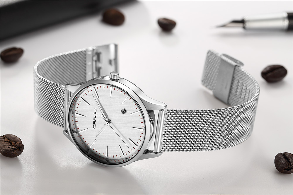 Crrjuカレンダー構成ビジネスマン腕時計ステンレス鋼メッシ - Mesh Stainless Strap のレビューと価格