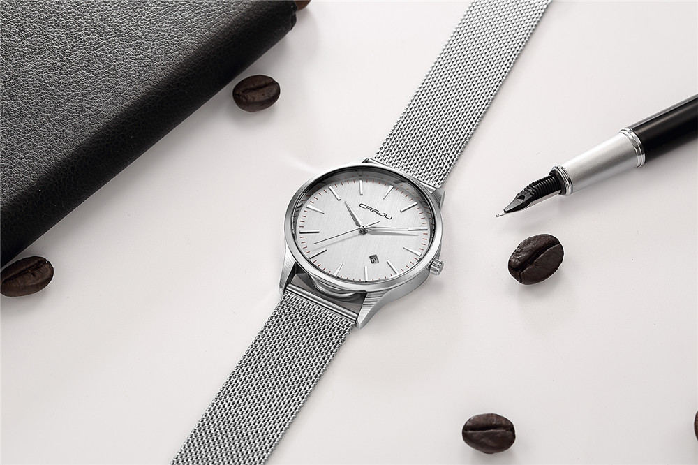 Crrjuカレンダー構成ビジネスマン腕時計ステンレス鋼メッシ - Mesh Stainless Strap のレビューと価格