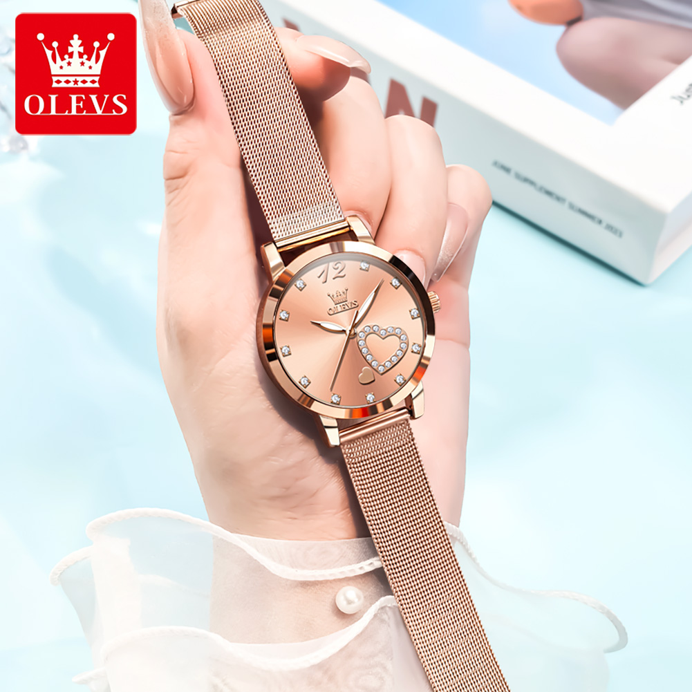 OLEVS 5189 クォーツ時計女性用ダイヤモンドラブハー - Mesh Stainless Strap のレビューと価格