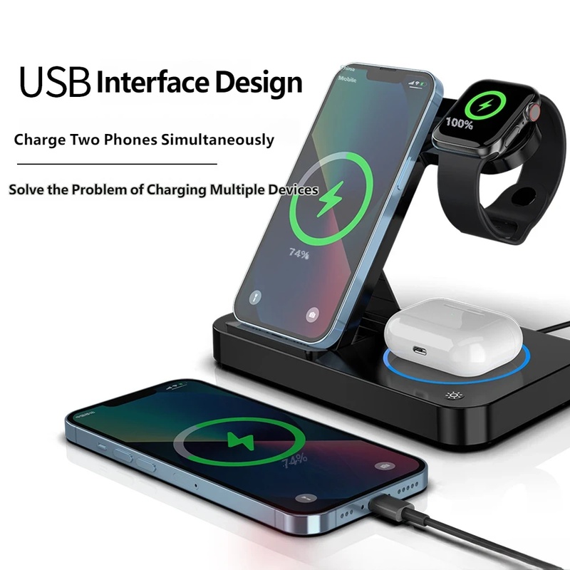 4 in 1折りたたみ式ワイヤレス充電ステーション、携帯電話 - Smartwatch Phone Watches のレビューと価格