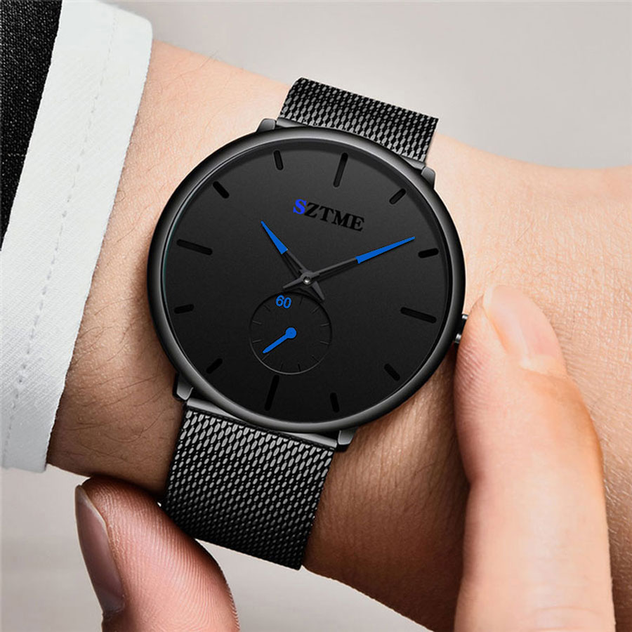 メンズ超薄型クォーツ時計,メッシュストラップ,カジュアルでク - Mesh Stainless Strap のレビューと価格