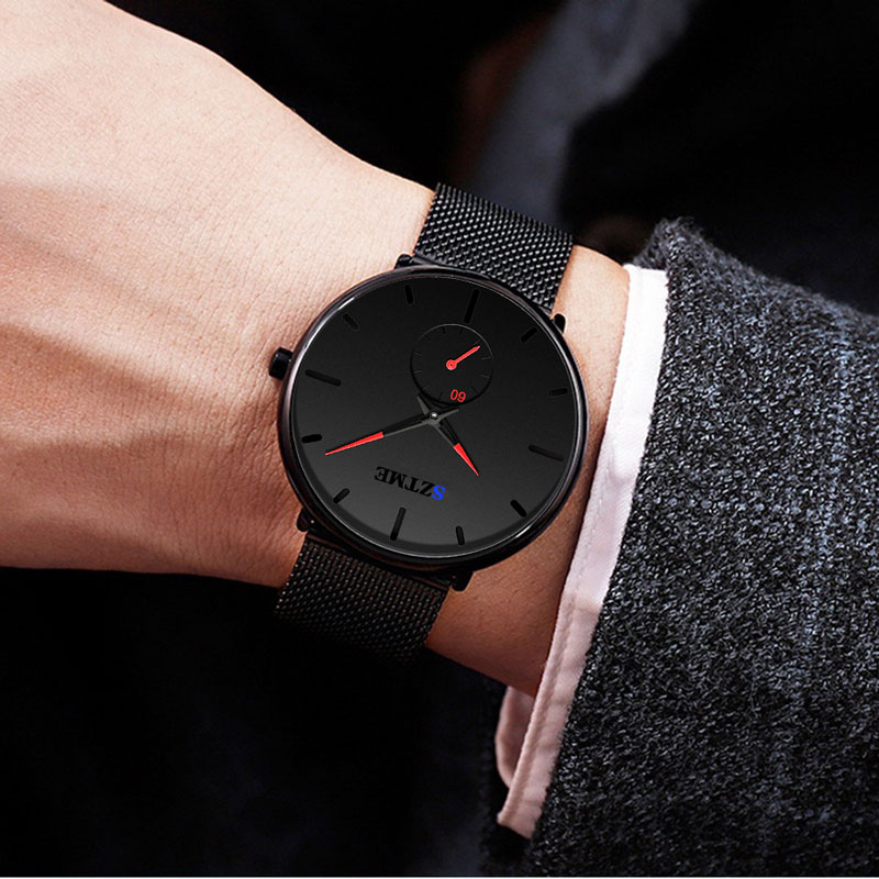メンズ超薄型クォーツ時計,メッシュストラップ,カジュアルでク - Mesh Stainless Strap のレビューと価格